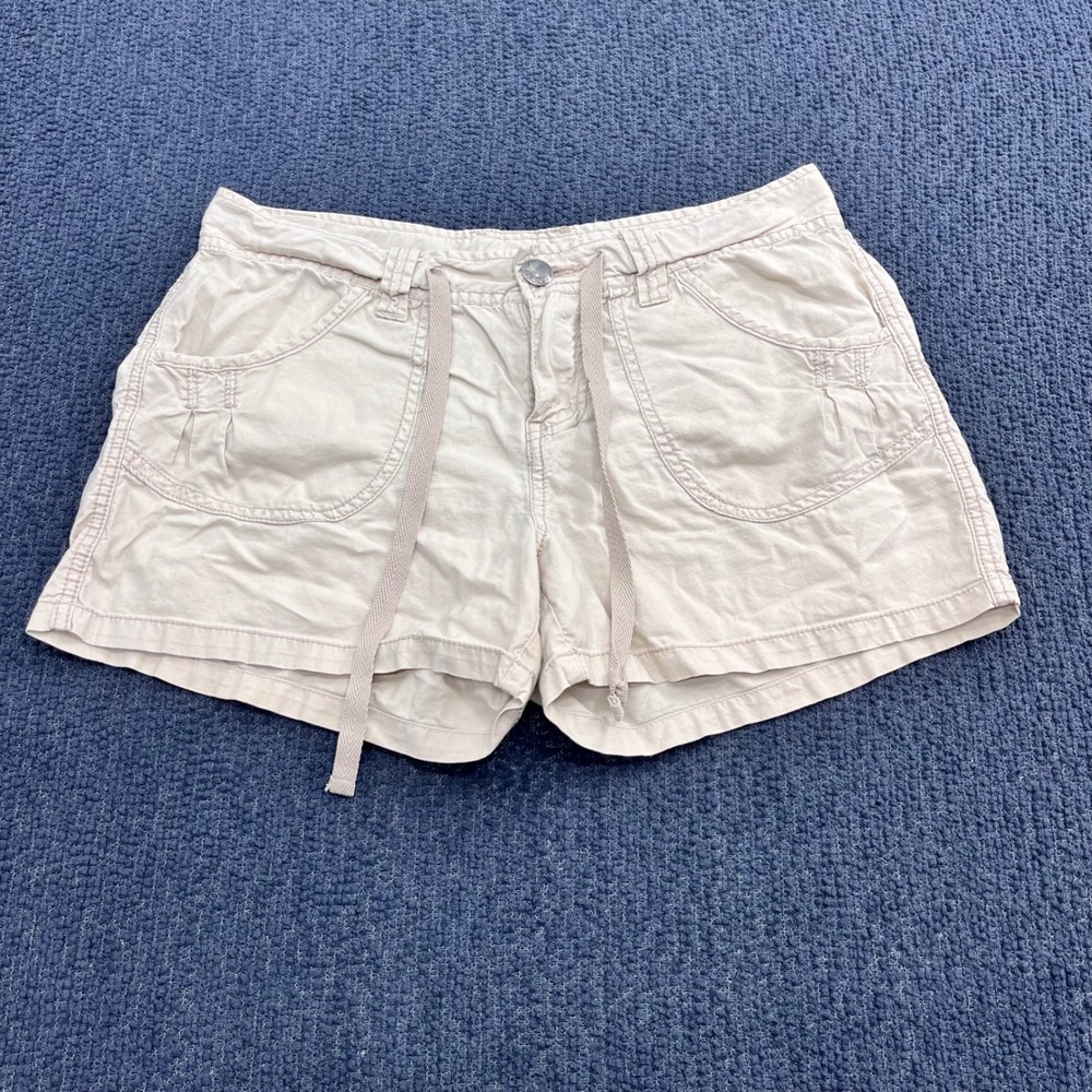 Vtg Unionbay Khaki Cargo Mini Shorts Tan Drawstring‎ Sz 7 Summer Festival Y2K